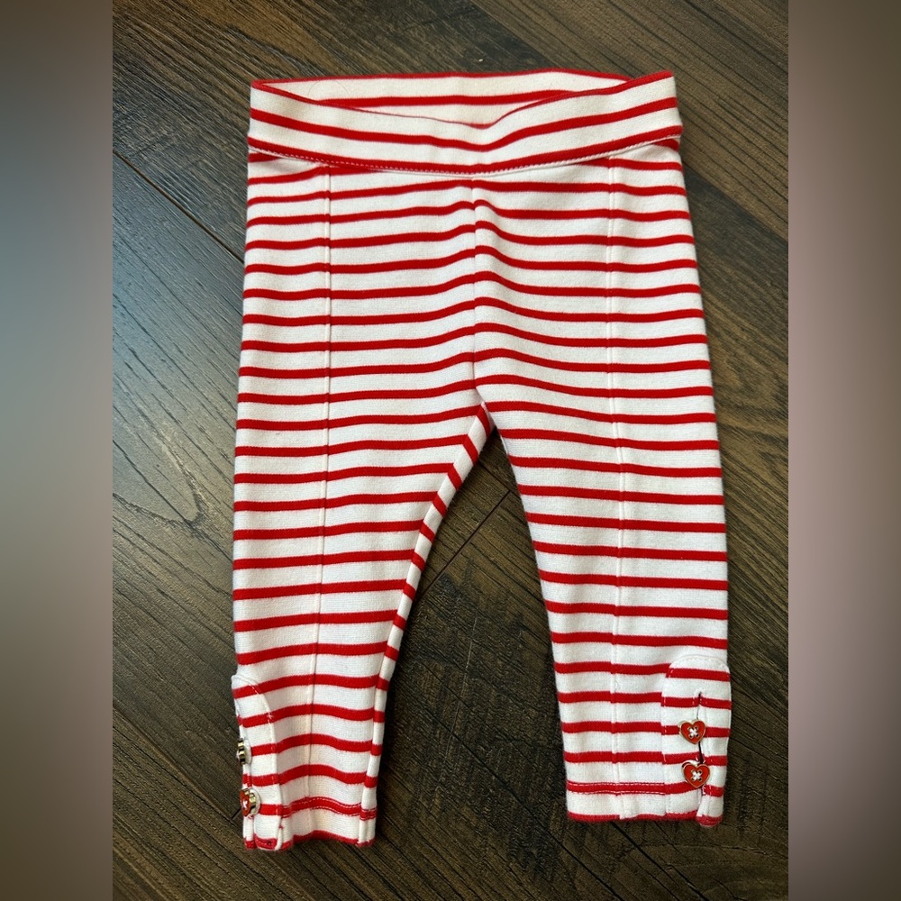Janie and Jack Striped Red Ponte Pant w/ Heart Buttons (Size 6-12 Months)